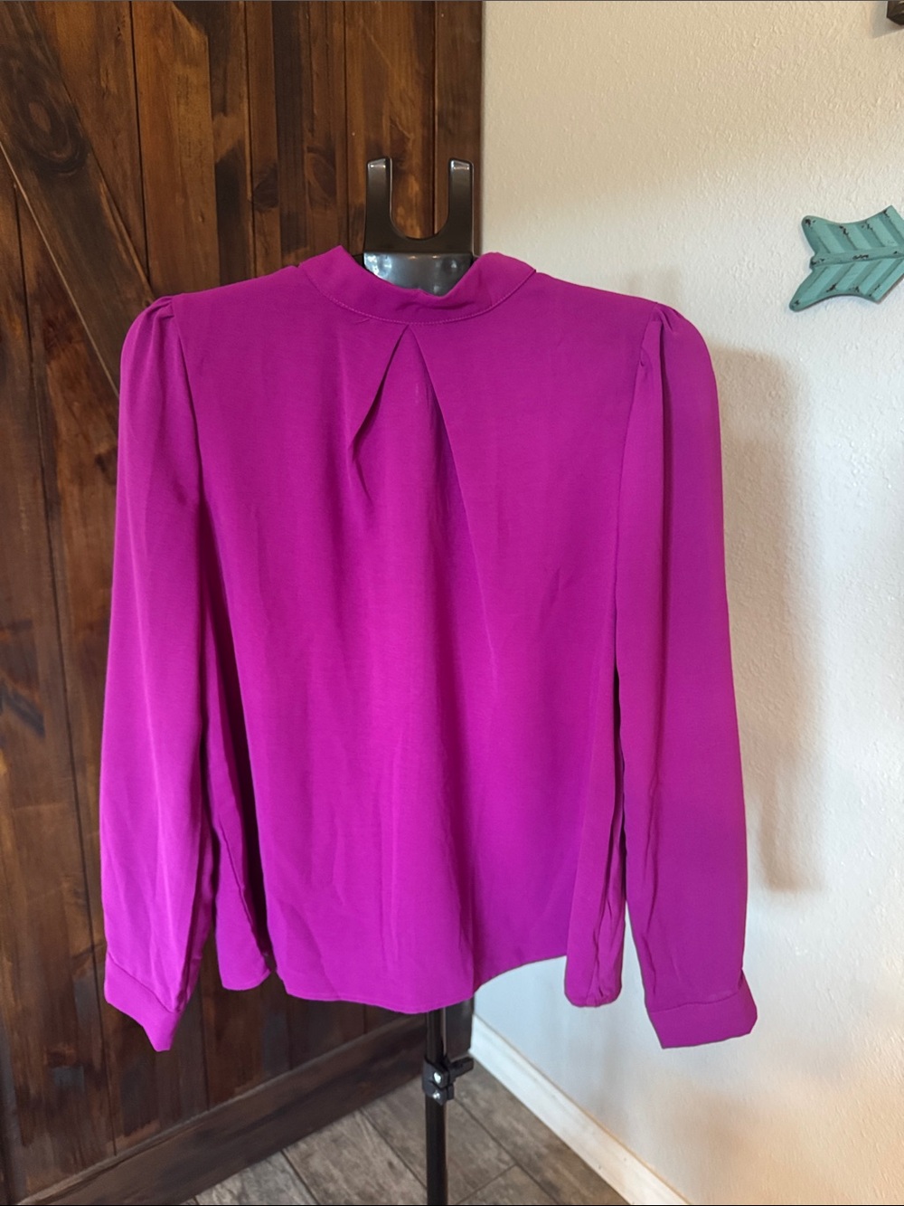 SHEIN Fuchsia Long-Sleeve Mock Neck Blouse